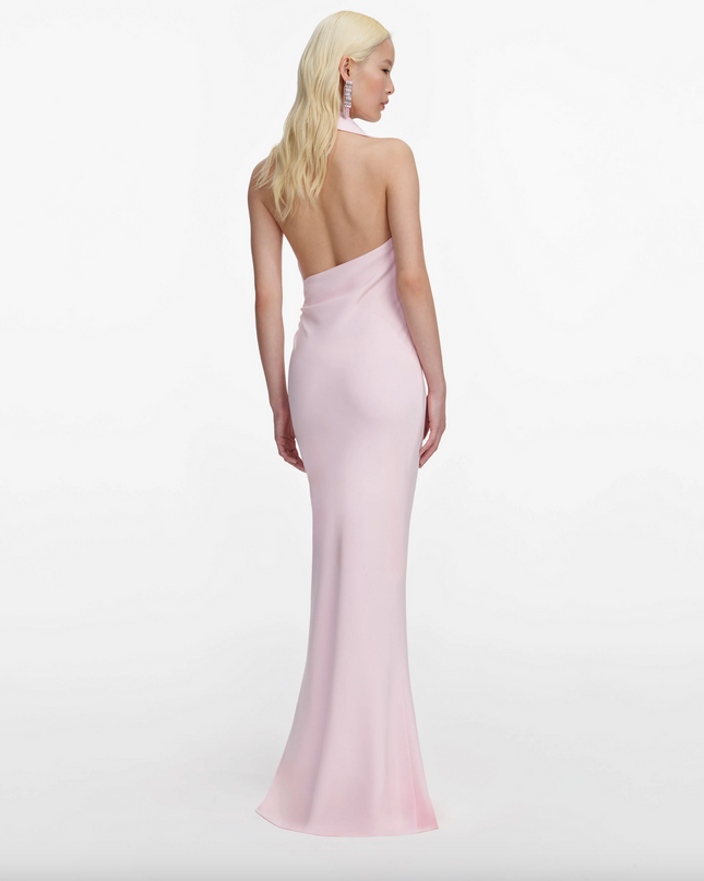 Pink Crepe Halter Neck Maxi Dress