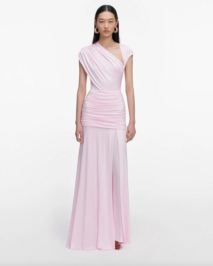 Pink Jersey Draped Maxi Dress