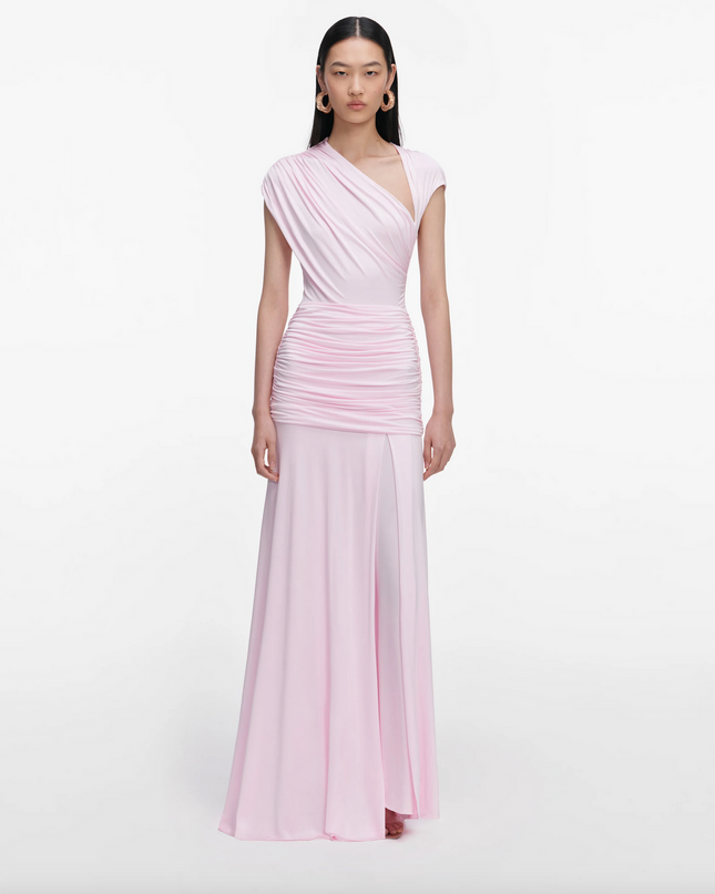 Pink Jersey Draped Maxi Dress