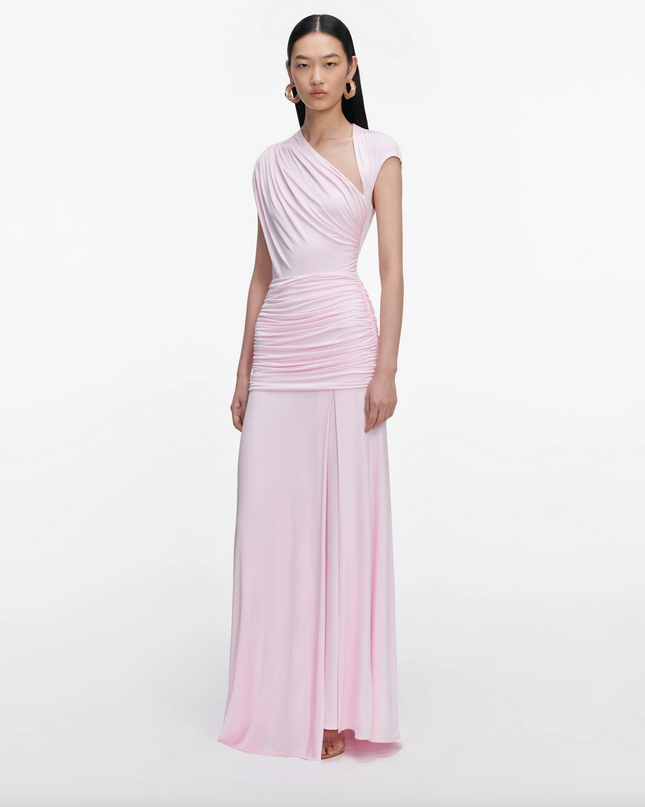 Pink Jersey Draped Maxi Dress