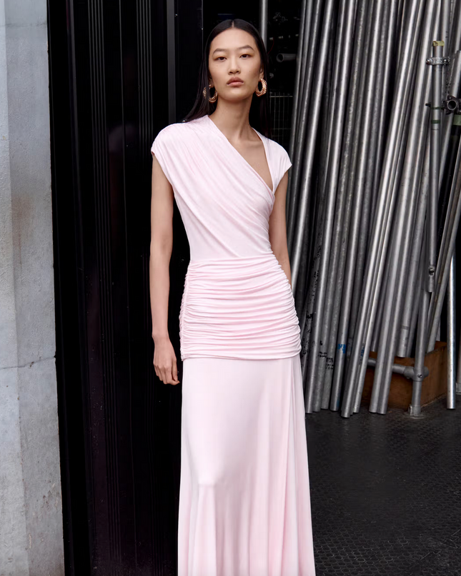 Pink Jersey Draped Maxi Dress