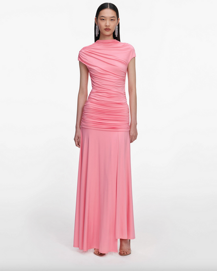 Pink Jersey Gathered Maxi Skirt