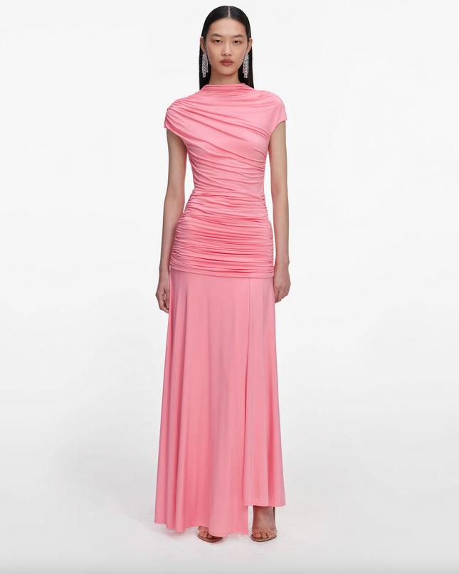 Pink Jersey Gathered Maxi Skirt