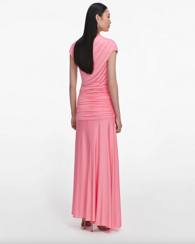 Pink Jersey Gathered Maxi Skirt