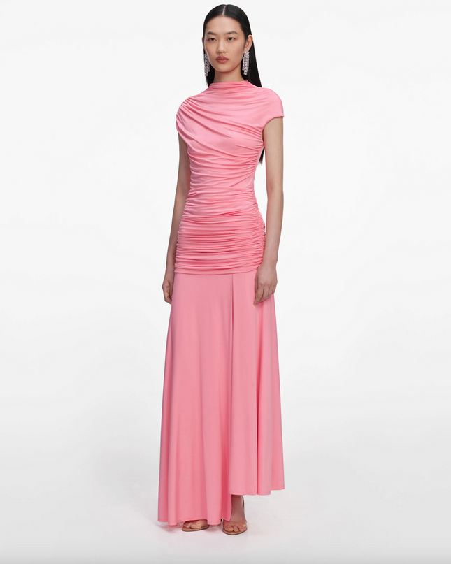 Pink Jersey Gathered Maxi Skirt
