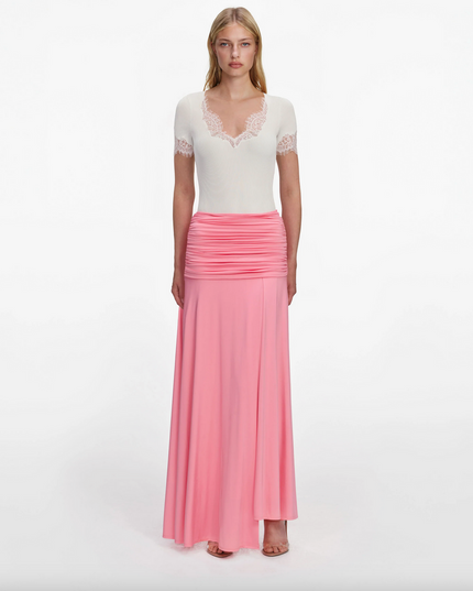 Pink Jersey Gathered Maxi Skirt