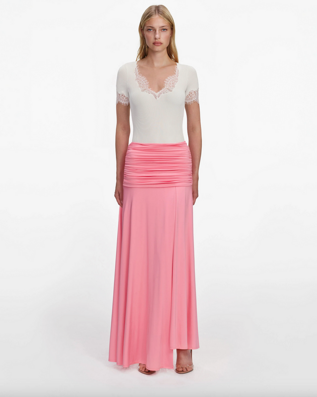 Pink Jersey Gathered Maxi Skirt