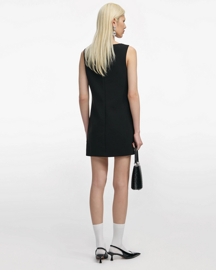 Black Crepe Crystal Trim Mini Dress