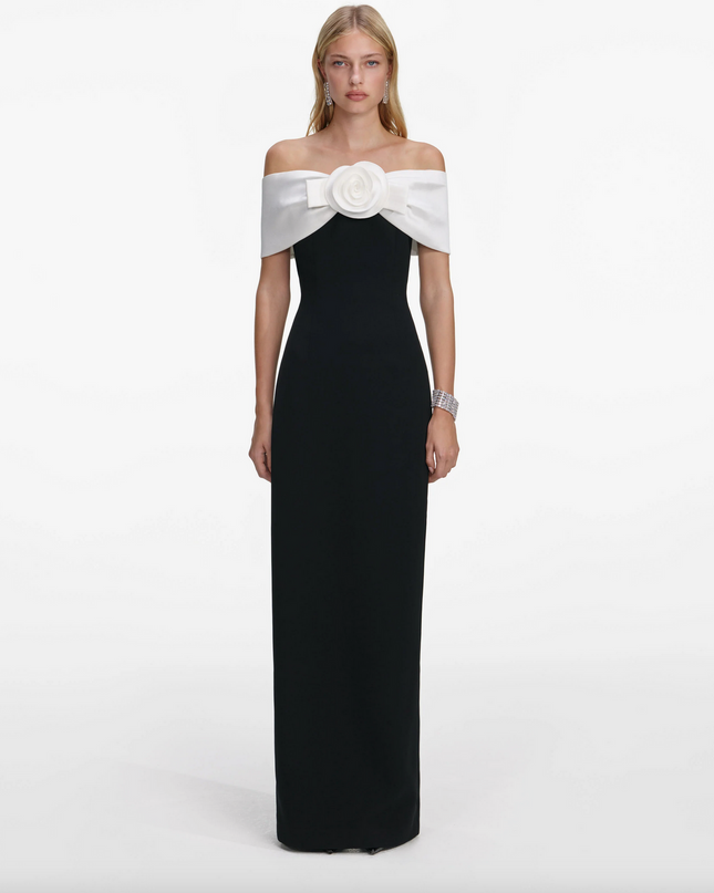 Black Crepe Flower Maxi Dress