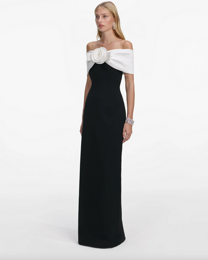 Black Crepe Flower Maxi Dress