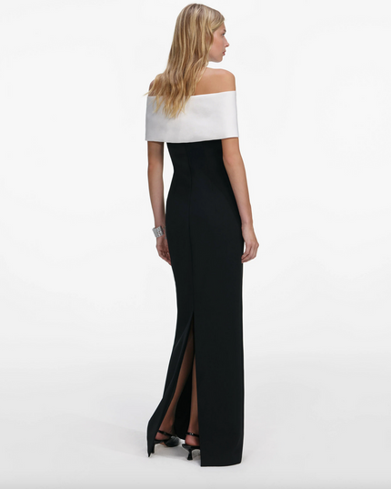 Black Crepe Flower Maxi Dress