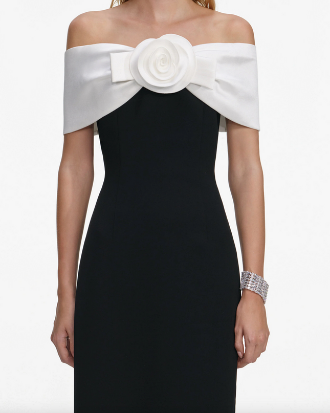 Black Crepe Flower Maxi Dress