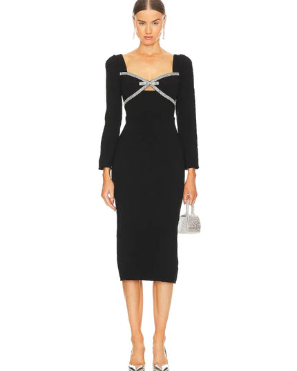 Black Diamante Bow Midi Dress