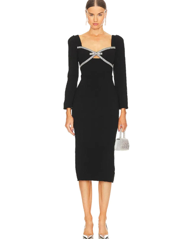 Black Diamante Bow Midi Dress