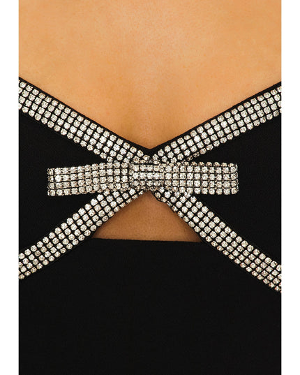 Black Diamante Bow Midi Dress
