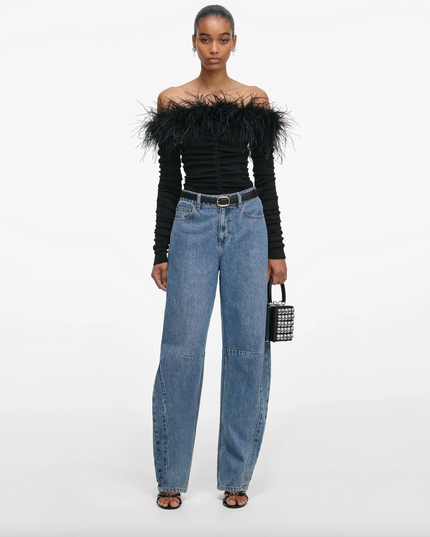 Black Feather Viscose Knit Top