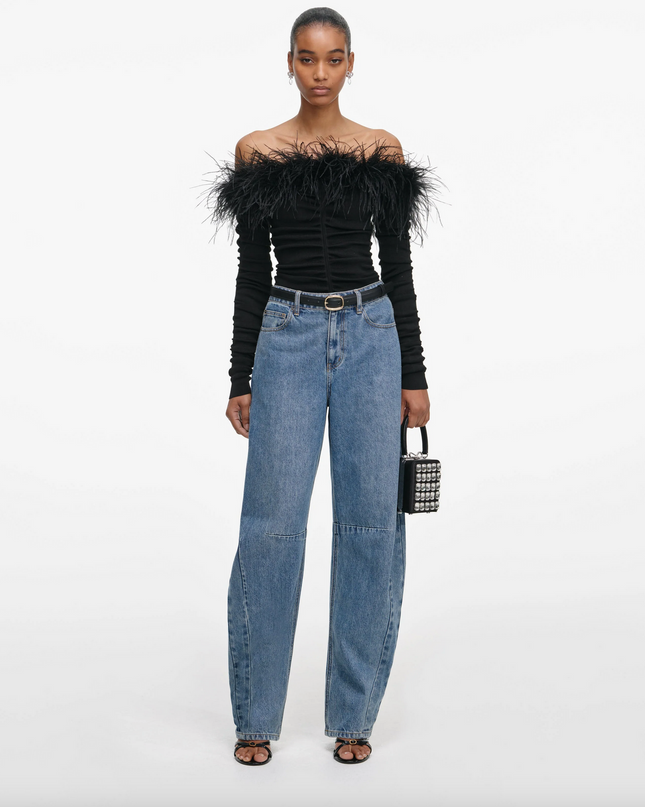 Black Feather Viscose Knit Top