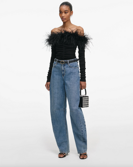 Black Feather Viscose Knit Top