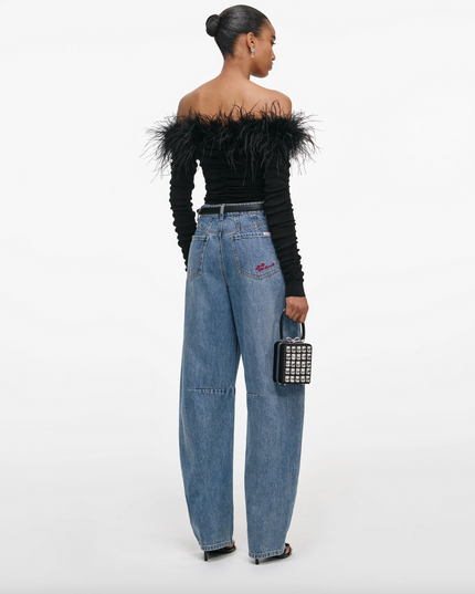Black Feather Viscose Knit Top