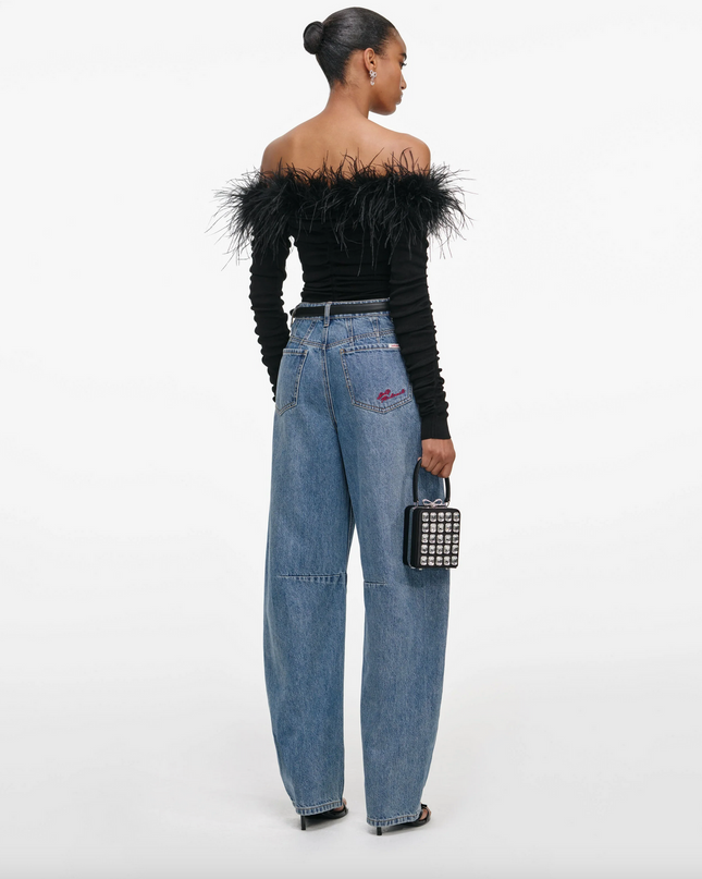 Black Feather Viscose Knit Top