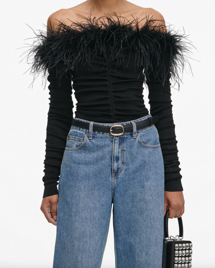 Black Feather Viscose Knit Top
