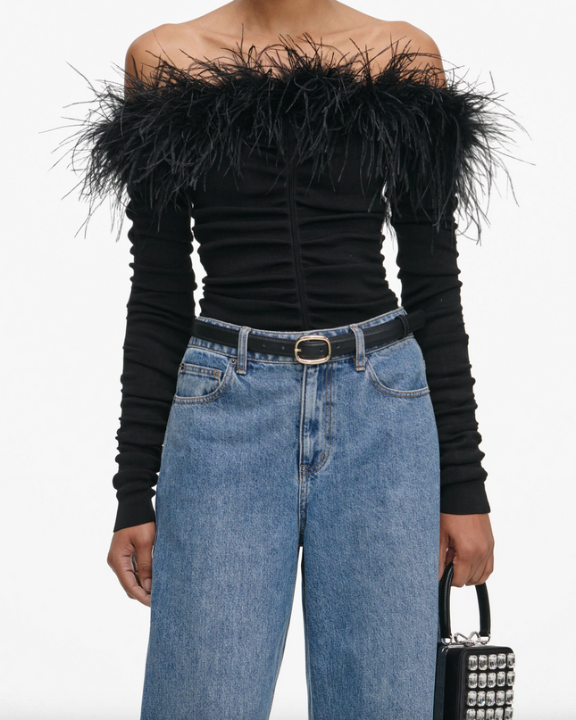 Black Feather Viscose Knit Top