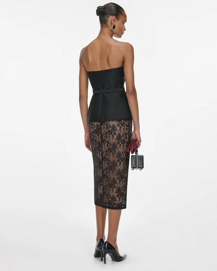Black Floral Lace Midi Skirt