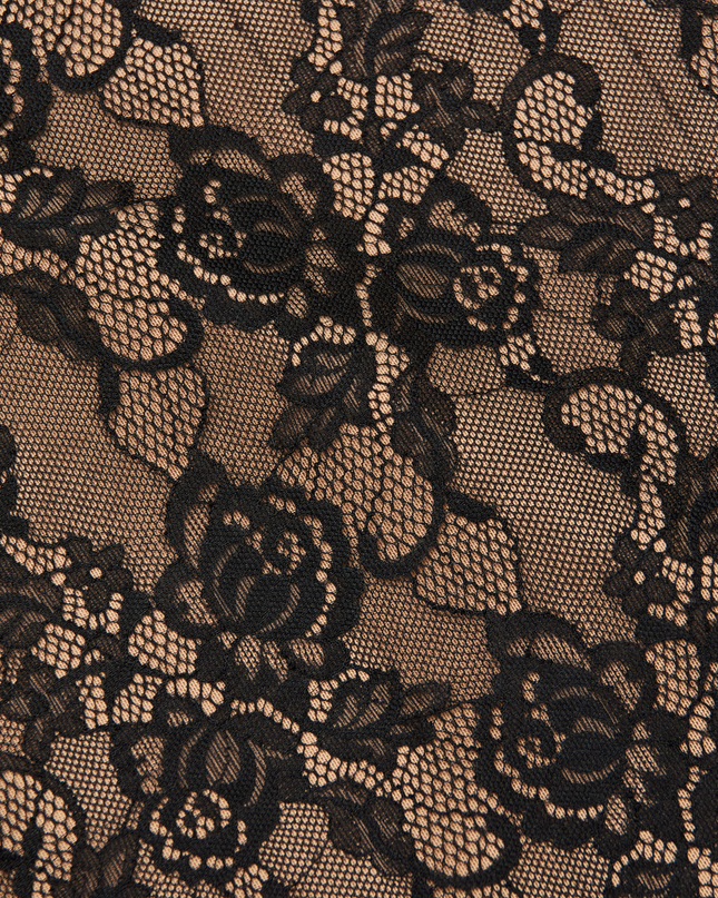 Black Floral Lace Midi Skirt