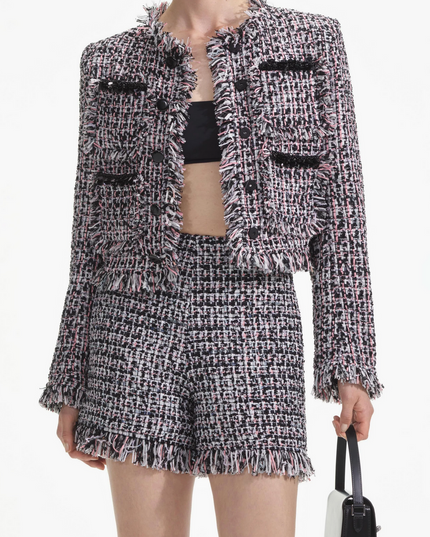 Black Fringed Boucle Jacket