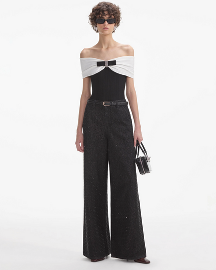 Black Knit Bow Top
