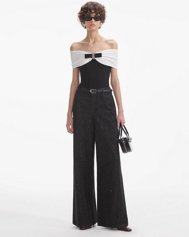 Black Knit Bow Top