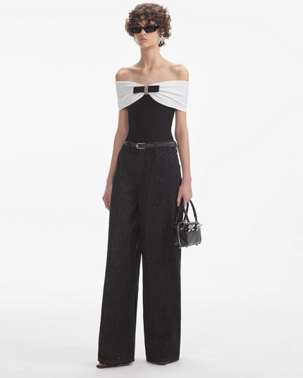 Black Knit Bow Top