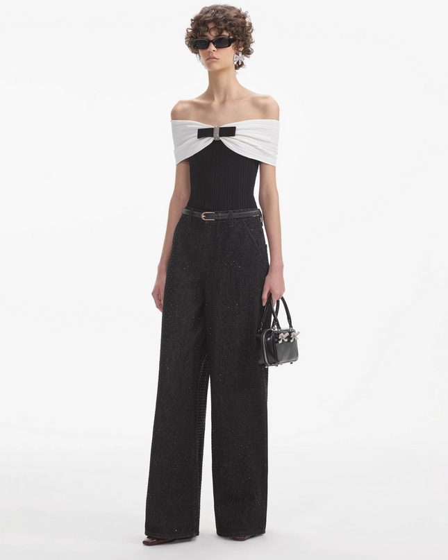 Black Knit Bow Top