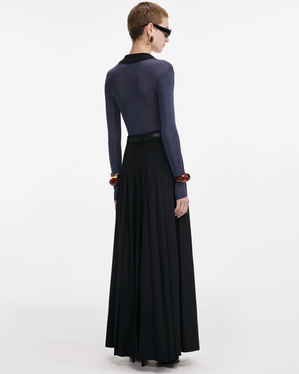 Black Pleated Twill Maxi Skirt