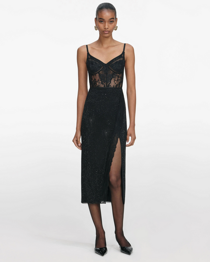 Black Rhinestone Midi Skirt