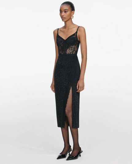Black Rhinestone Midi Skirt