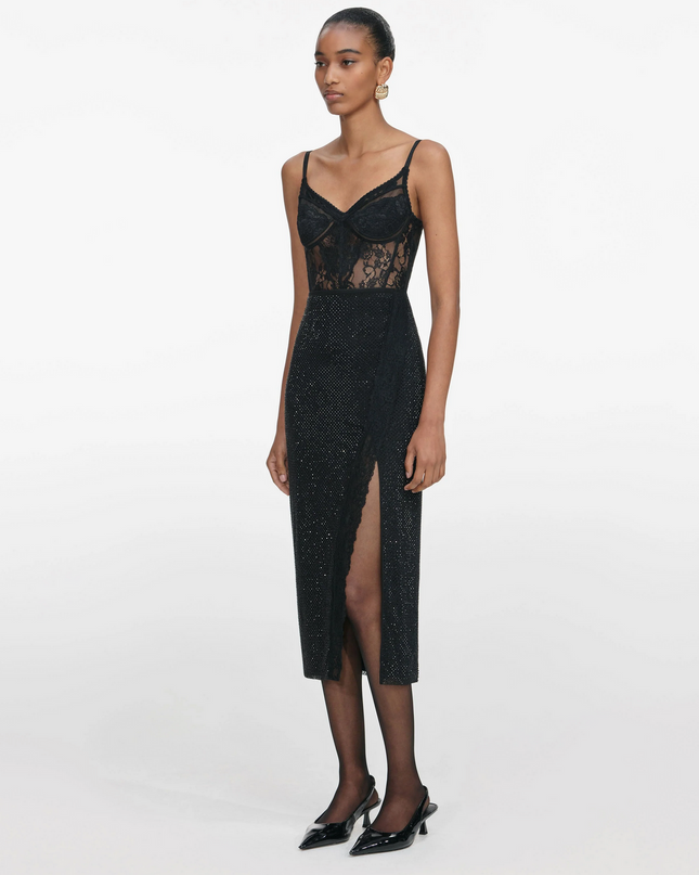 Black Rhinestone Midi Skirt