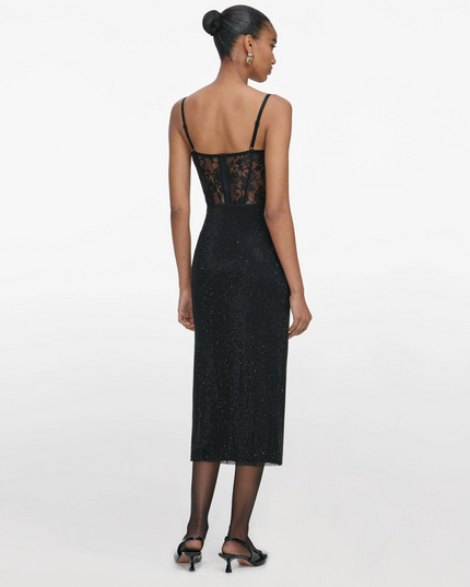 Black Rhinestone Midi Skirt