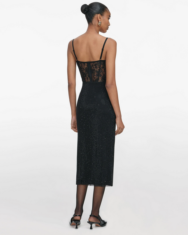 Black Rhinestone Midi Skirt