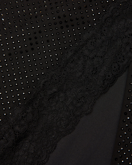 Black Rhinestone Midi Skirt