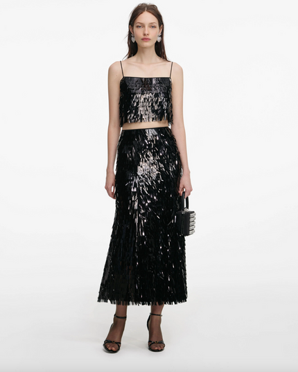 Black Sequin Midi Skirt