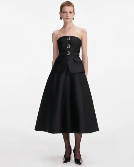 Black Taffeta Bandeau Midi Dress