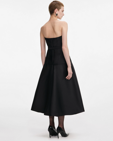 Black Taffeta Bandeau Midi Dress