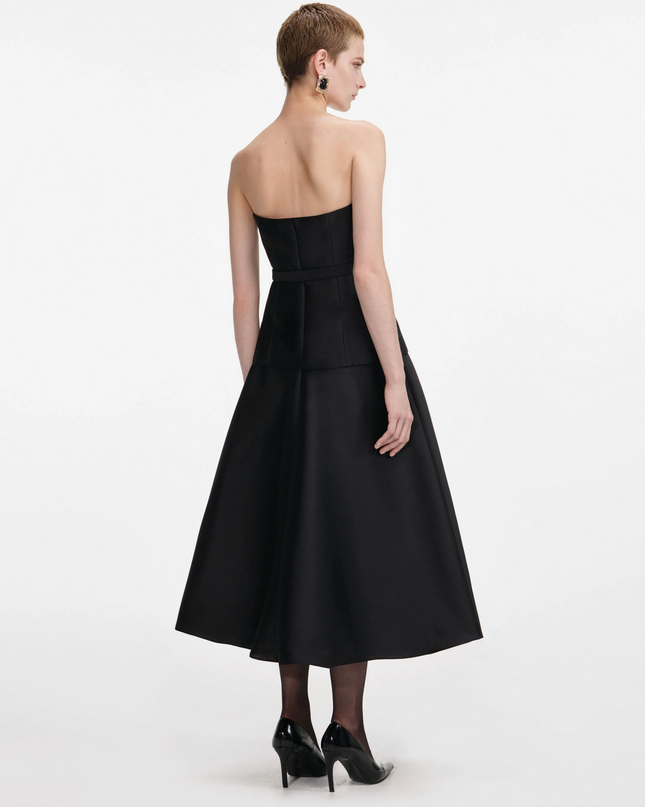 Black Taffeta Bandeau Midi Dress