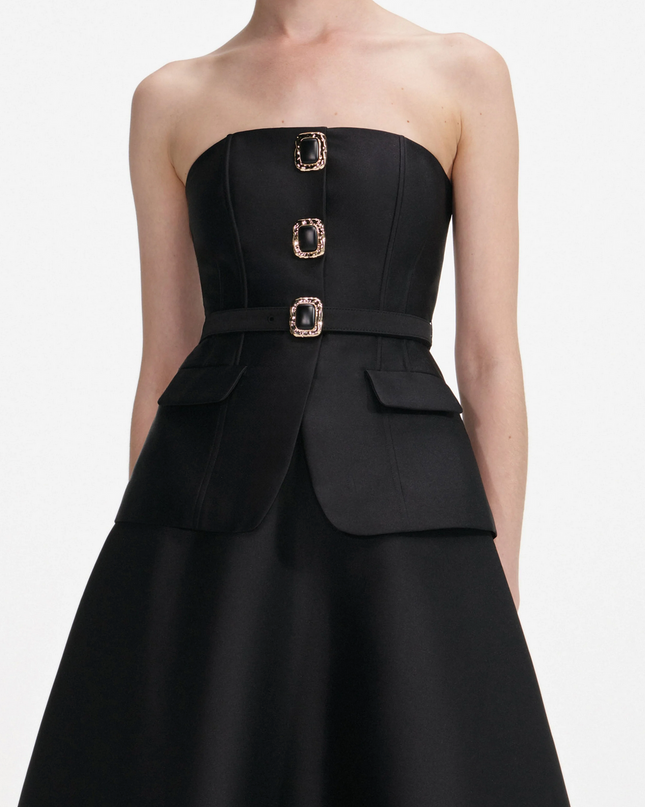 Black Taffeta Bandeau Midi Dress