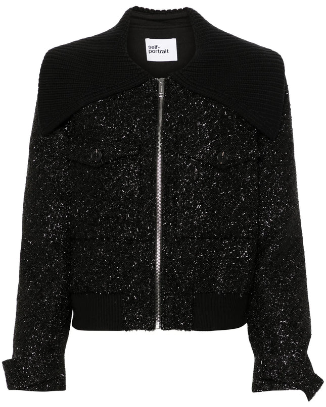 Black Tinsel Boucle Bomber