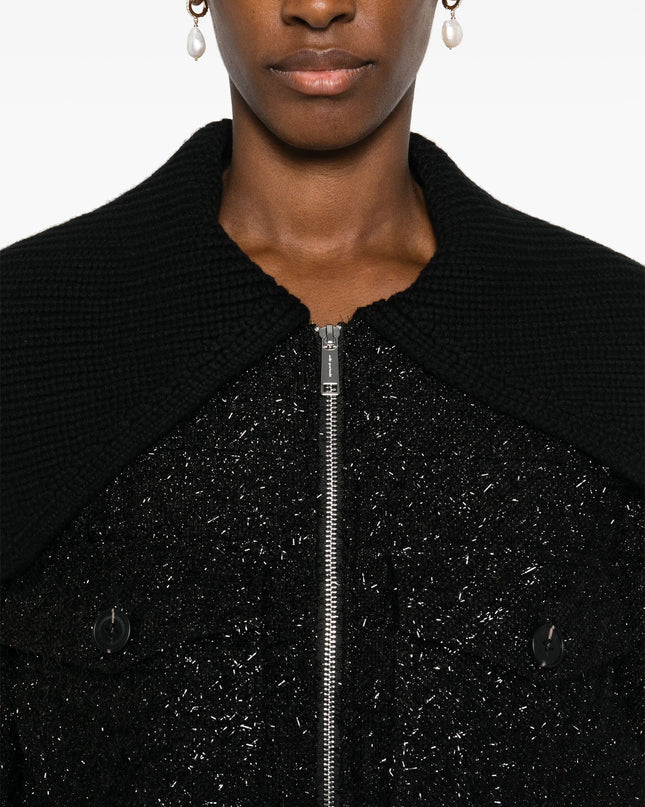 Black Tinsel Boucle Bomber