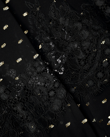 Black and Gold Chiffon Lace Maxi Skirt