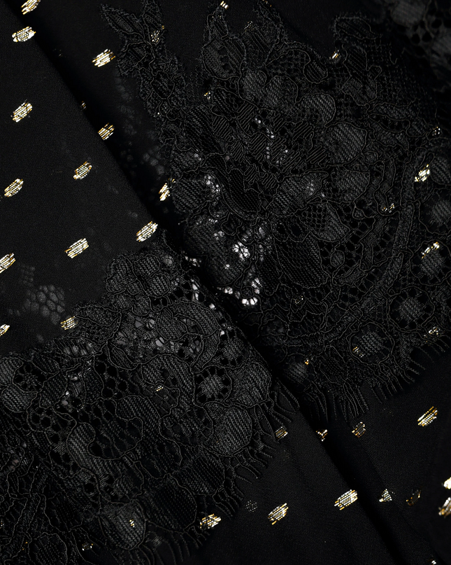 Black and Gold Chiffon Lace Maxi Skirt