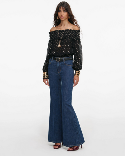 Black and Gold Chiffon Top